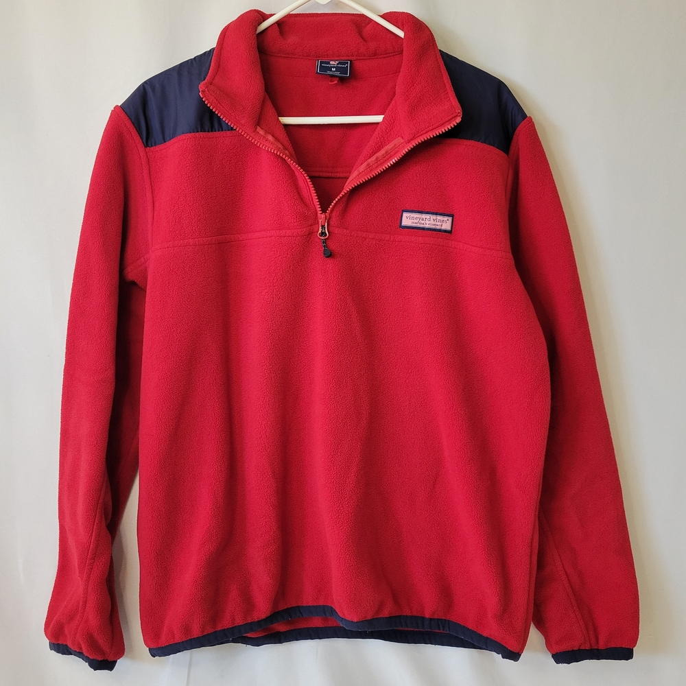 Vineyard Vines Red and Navy Zip-Up Sweater